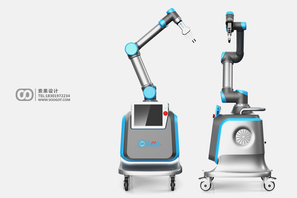 医疗推车机器人外观设计，医疗机器人工业设计，医疗推车机械手产品设计，自动化手术医疗设备设计，索果设计，soogot